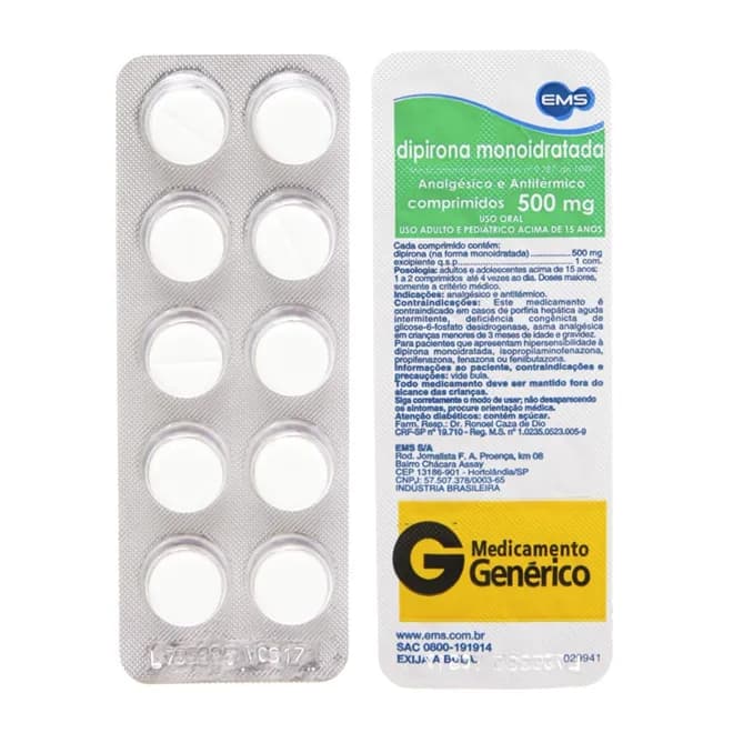 Dipirona Sódica 500mg 10 Comprimidos